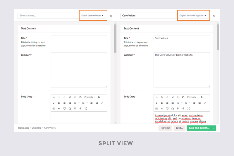 umbraco split view