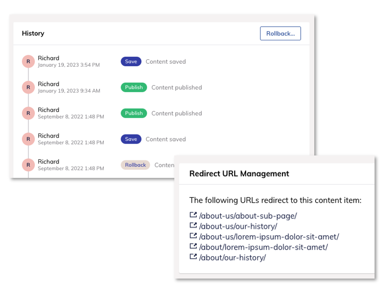 rollback and redirect URL management